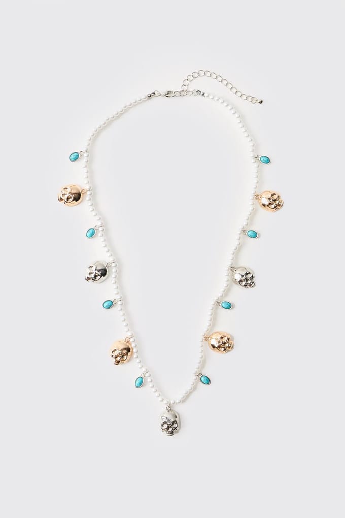 Edelsteen en Schedel Nepparelen Ketting | Pearl