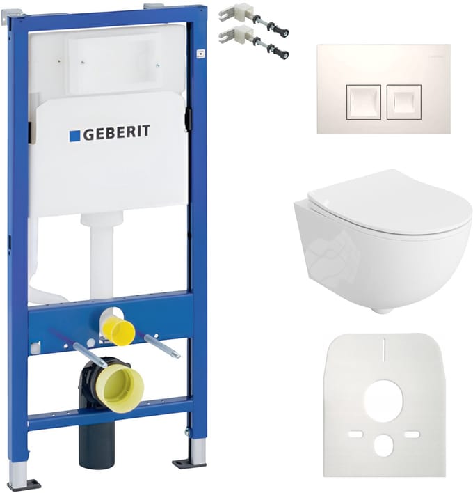 GEBERIT DUOFIX BASIC BRAVA - Inbouwreservoir 50cm - Witte Delta Drukplaat - Hangtoilet Wit Hoogglans - Compleet Set