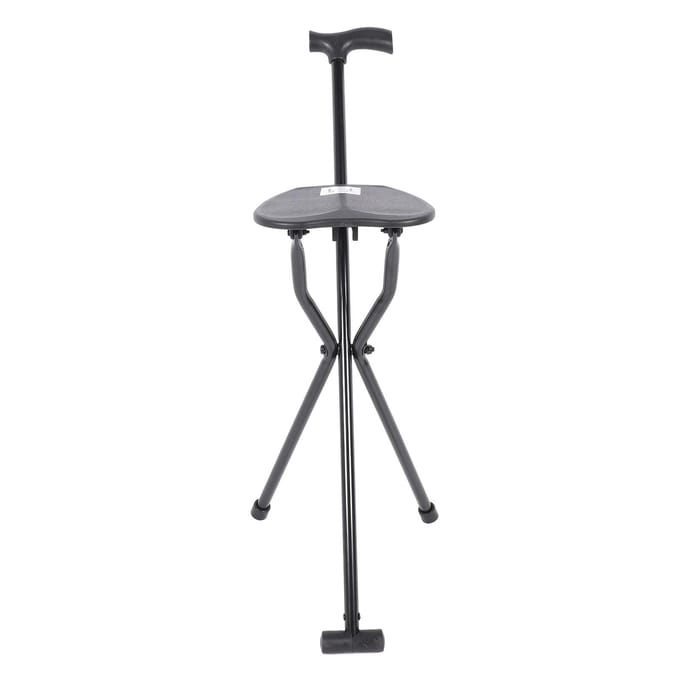 Draagbare Statief Stok Kruk Multifunctioneel Antislip Aluminiumlegering Opvouwbare Wandelstok met Zitting black