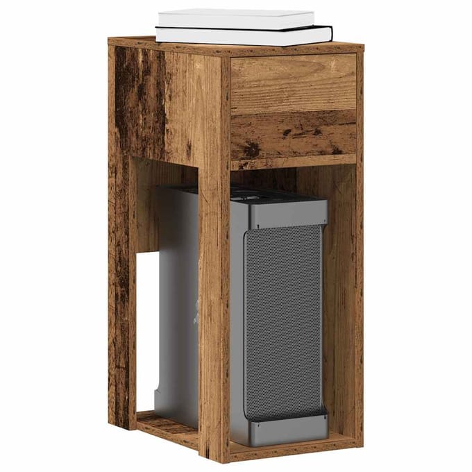 vidaXL - Computertorenstandaard - met - lade - 30x44x74 - cm - oud - houtkleurig