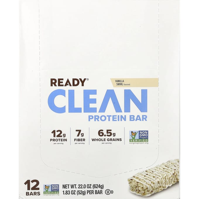 Barres Protéinées Ready, Clean, Tourbillons de Vanille, 12 Barres, 1,83 oz (52g) Chaque