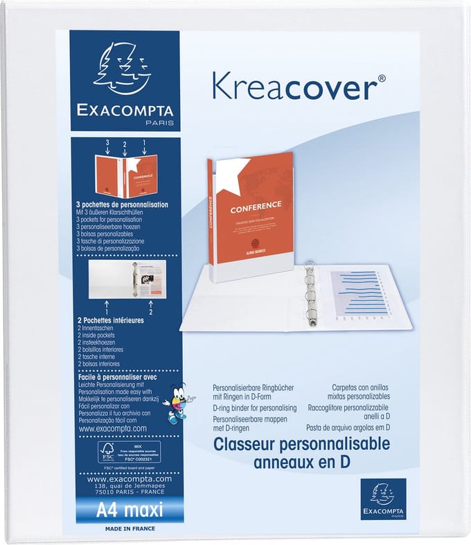 Exacompta 10x Kreacover Ringband in PP met 2 D-ringen van 25mm - A4 maxi - Wit - 51826E