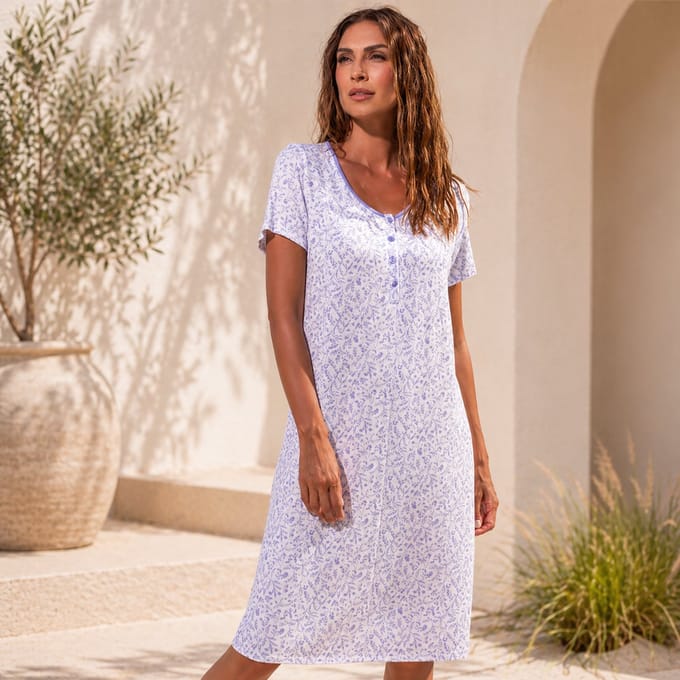 Barandi dames slaapkleed / nachthemd Bruna – lavendel bloemenprint – 95% bamboe - L