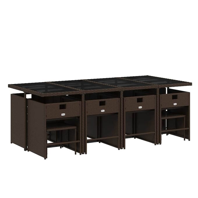 vidaXL - 13-delige - Tuinset - met - kussens - poly - rattan - bruin