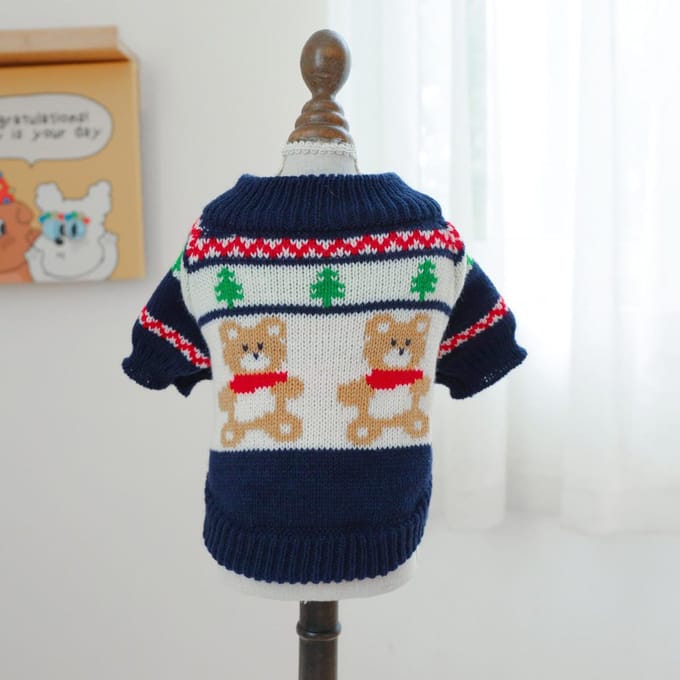 Pull Noël Ours en Peluche Animal Chat Tricoté Base Chaud Forêt Pulls Vêtements pour Chien pour Petits Chiens XL blue