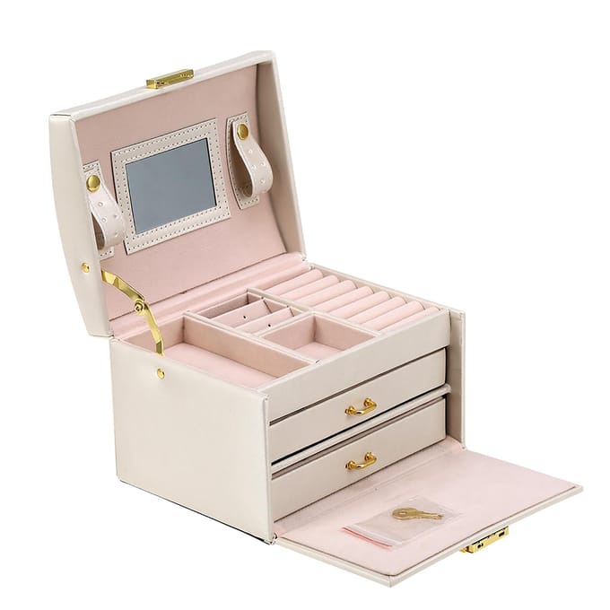 Drie Laags Sieraden Opbergdoos PU Oorbellen Kettingen Display Case Kast Wit? zwart