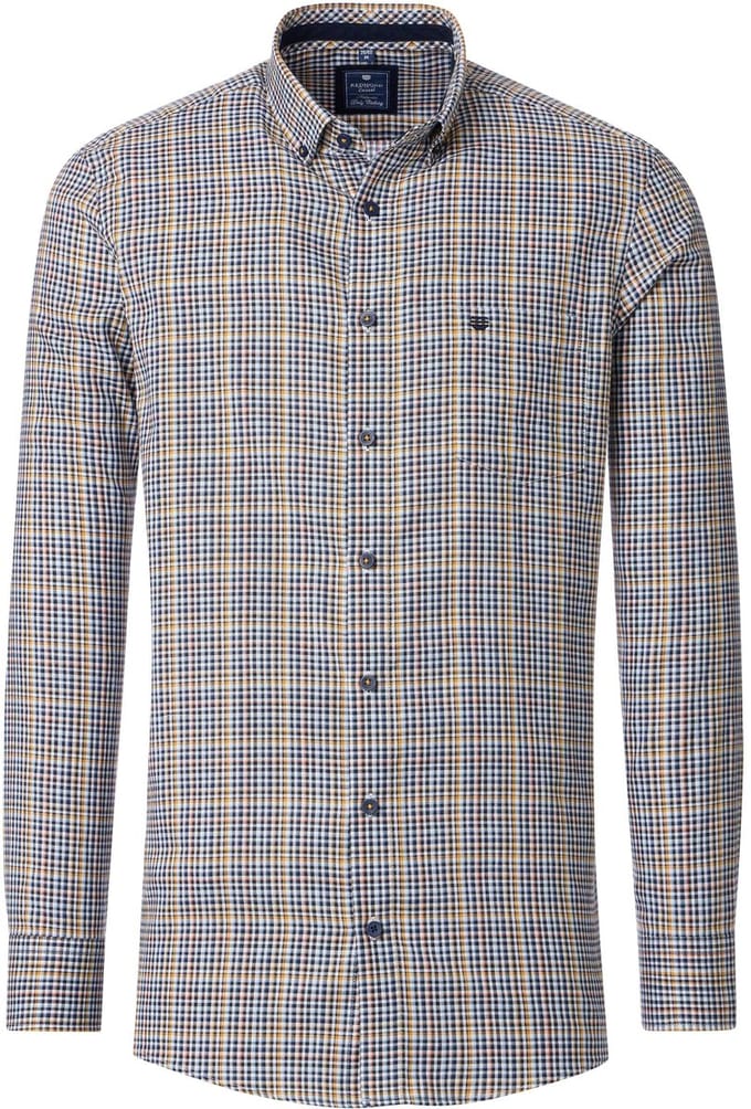 Redmond comfort fit overhemd - Oxford - blauw - wit en geel geruit