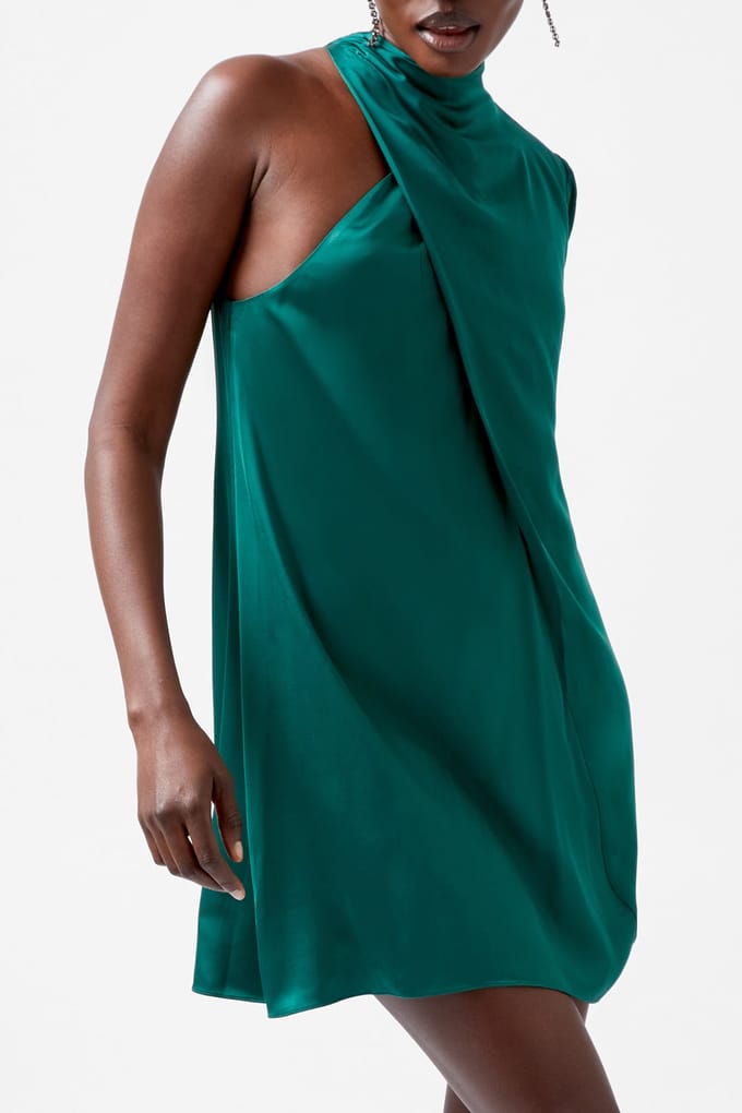 French Connection Ennis Satin Mini Asymmetric Dr Forest Taglia: L | Abiti Mini Outlet | Donna