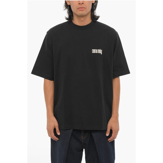 Bedrukt DISCO GOD T-shirt met ronde hals in zwart
