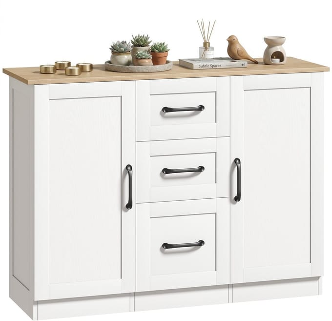HOMCOM Dressoir - Spaanplaat, MDF - 110 x 35 x 80,4 cm - Wit en naturel hout