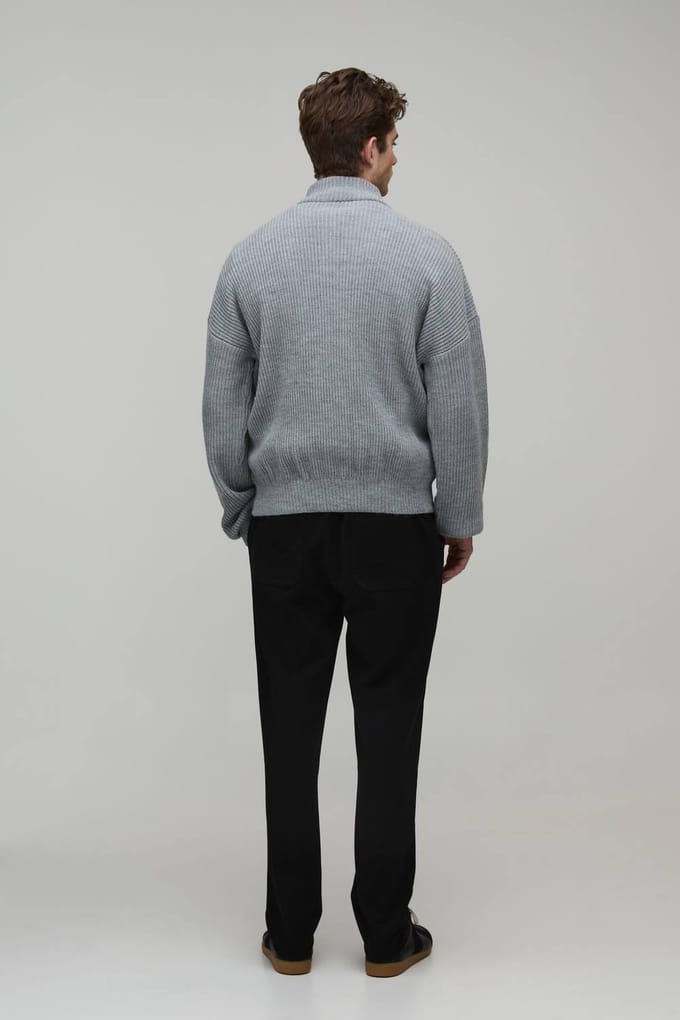 Relaxed Fit Geribbeld Gebreid Trainingsjack | Grey | Size XL