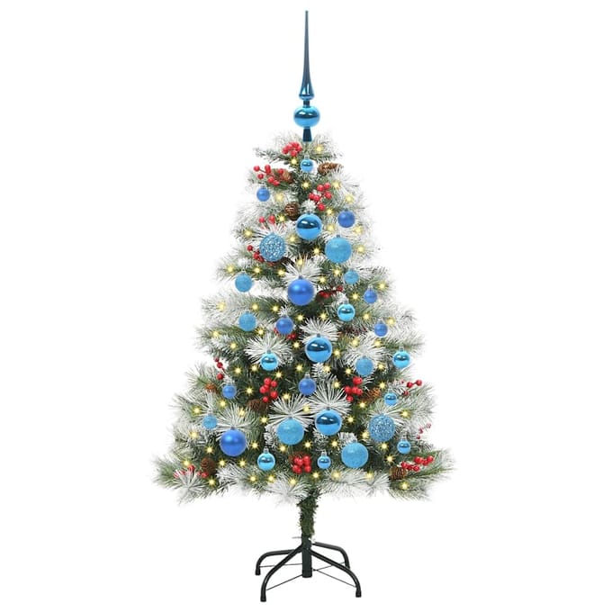 vidaXL - Kunstkerstboom - Groen - en - wit - 120 - cm - PVC - en - Metaal - en - Plastic