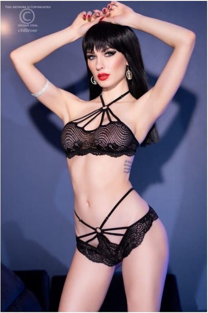 CHILIROSE - CR4428 TWO PIECE BLACK SET S/M