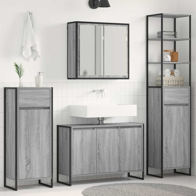 vidaXL - Badkamermeubel - Set - 4 - st - Grijs - Sonoma - Bewerkt - hout