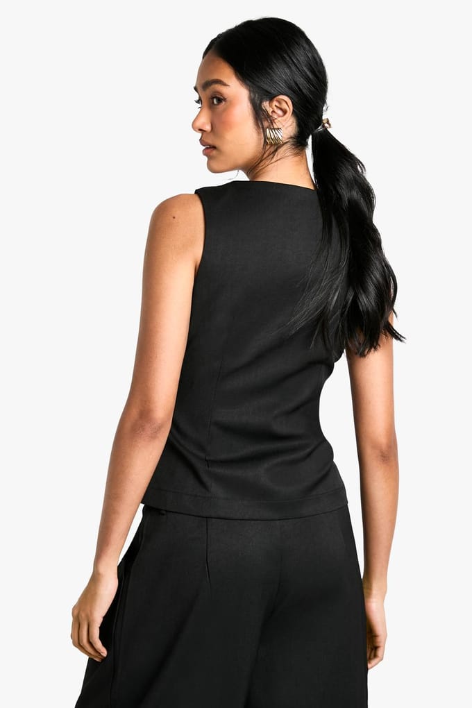 boohoo Dames Woven Tailored Button Waistcoat | Zwart | Maat: 44