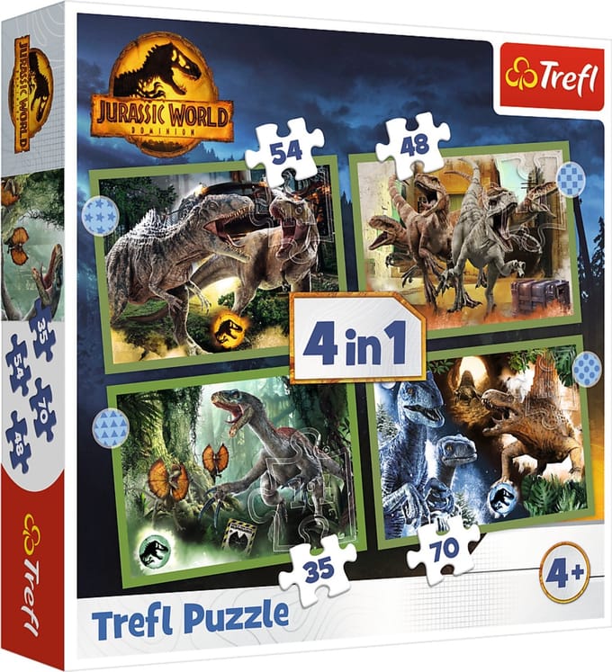 Trefl puzzel 4-in-1 Jurassic World dino - dreigende dinosaurussen.