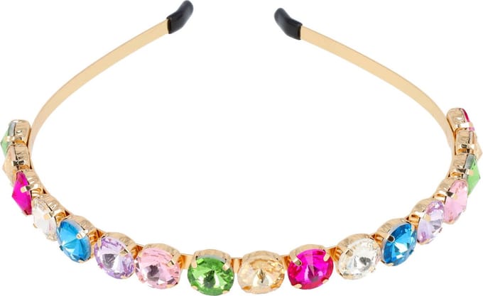 Haarsoires Haarband Diadeem 1cm – Facetstenen – Pastel Kleuren – Multicolor Goud