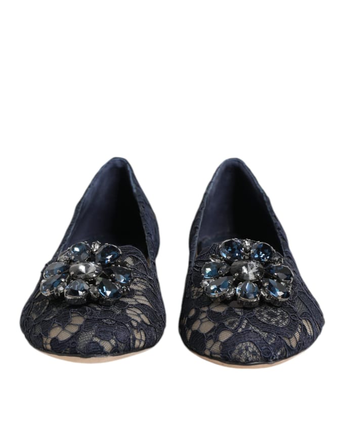 Dolce & Gabbana Blauwe Taormina Kant Kristallen Ballerina's
