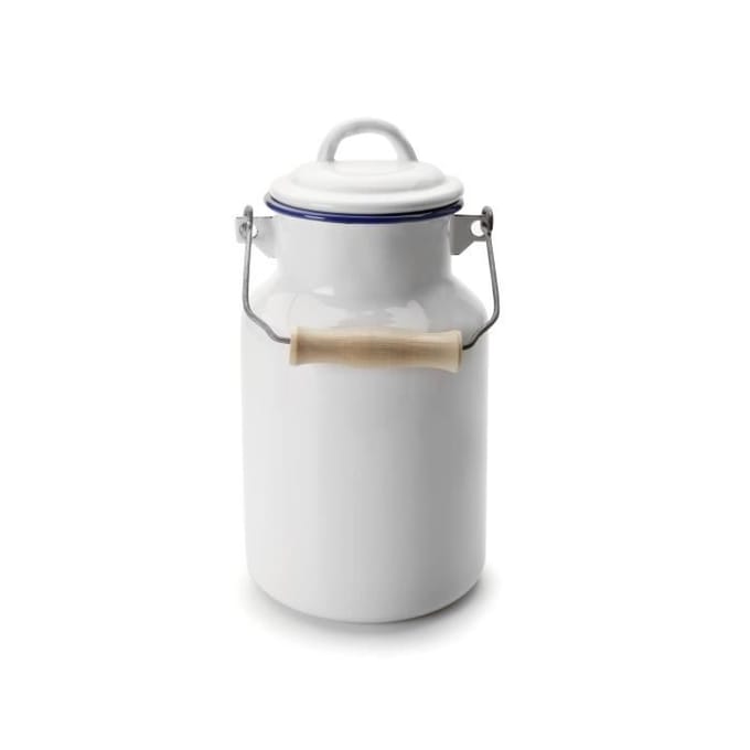 Geëmailleerde melkkan - IBILI - 1 liter - Geëmailleerd staal - Houten deksel - Afmetingen 10x21 cm wit