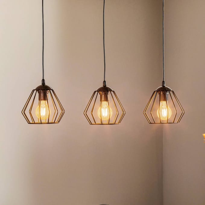 HELAM Hanglamp Agat zwart, 3-lamps lang