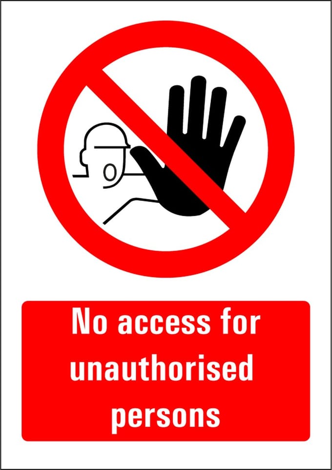 No access for unauthorised persons sticker 210 x 297 mm