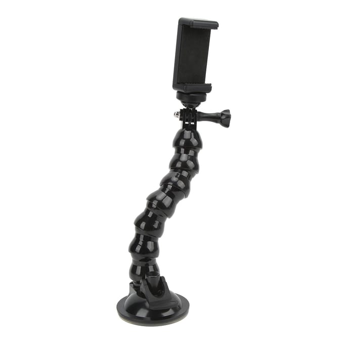 Support flexible à col de cygne avec ventouse pour voiture et support de téléphone pour caméra d'action black