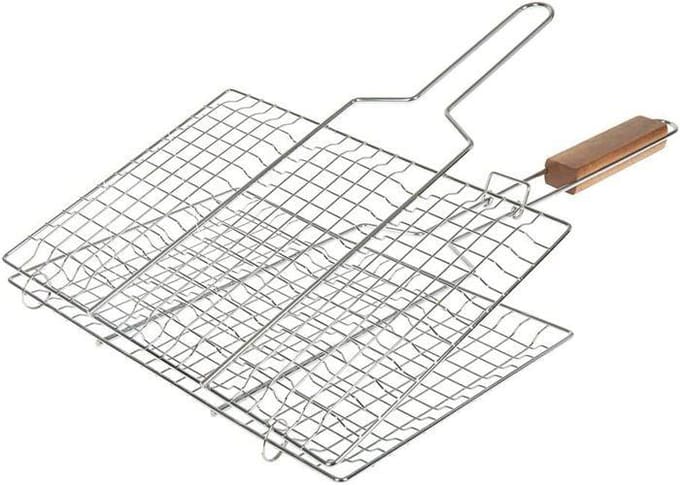 Grillrooster - Referentie 001088 - 34 x 22 cm - 3 vakken - Handvatten van Acaciaboomhout