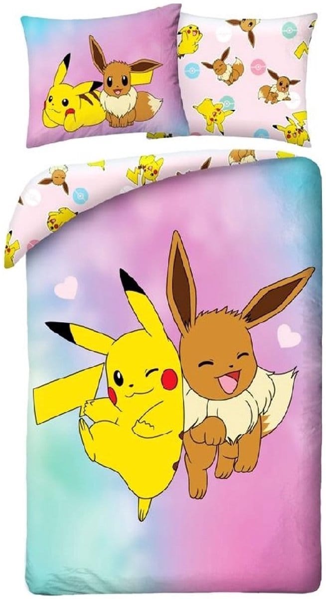 Pikachu Dekbedovertrek Pikachu en Eevee 140 x 200 cm - polyester