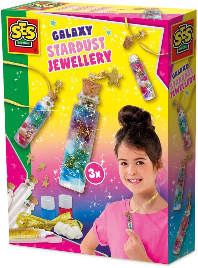 SES Creative - Galaxy - Stardust Sieraden - Knutselen Meisjes - Eigen Ketting Maken - 3 Kettingen - Vanaf 5 Jaar