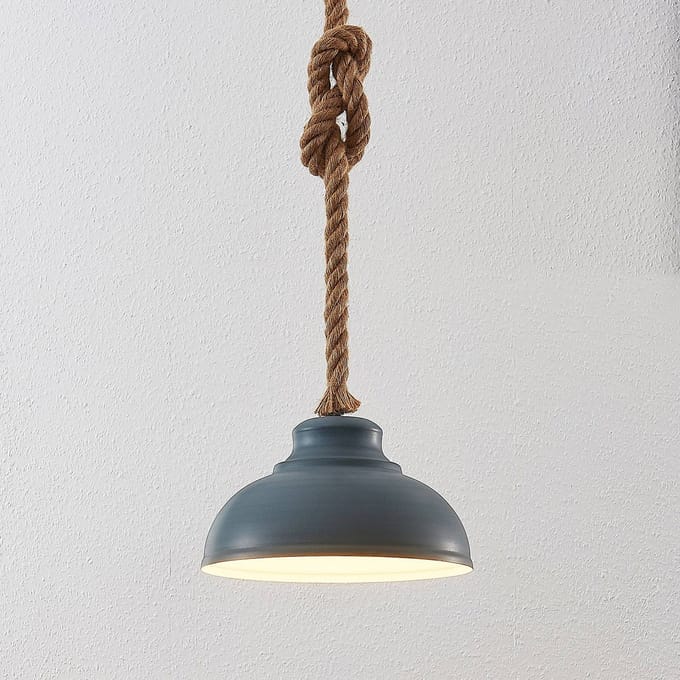 Lindby - hanglamp - 1licht - Metaal, touw - H: 16 cm - E27 - beton