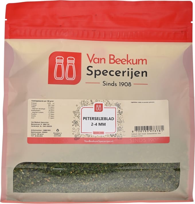 Van Beekum Specerijen - Peterselieblad 2-4 mm - 200 Gram (hersluitbare stazak)
