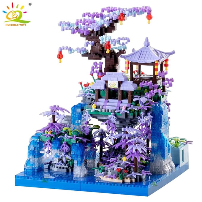 MOC Oud Architectuur Model Perzikbloesem Kasteel Micro Bouwsteen Assemblage Diamant Blok Collectie Speelgoed Kinderen Cadeau Has light no box gray