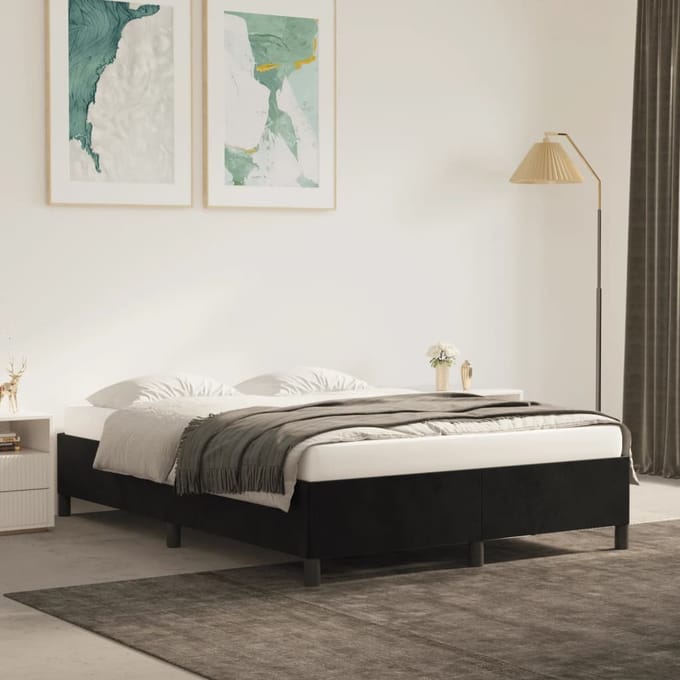 vidaXL - Bedframe - zonder - matras - 140x200 - cm - fluweel - zwart