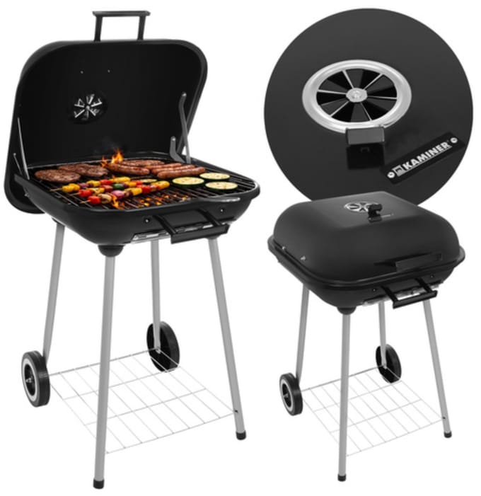 Kaminer Houtskoolbarbecue met deksel, 77 x 53 x 46 cm voor tuin en terras