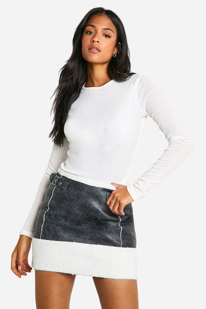 boohoo Dames Hoge nepleer aviator mini-rok | Houtskool | Maat: 36