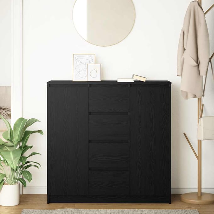 vidaXL - Dressoir - met - lades - 100,5x35x98,5 - cm - spaanplaat - zwart - eiken