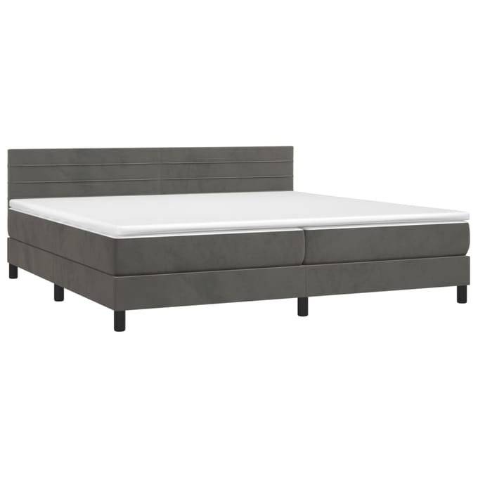 vidaXL - Boxspring - met - matras - en - LED - fluweel - donkergrijs - 200x200 - cm