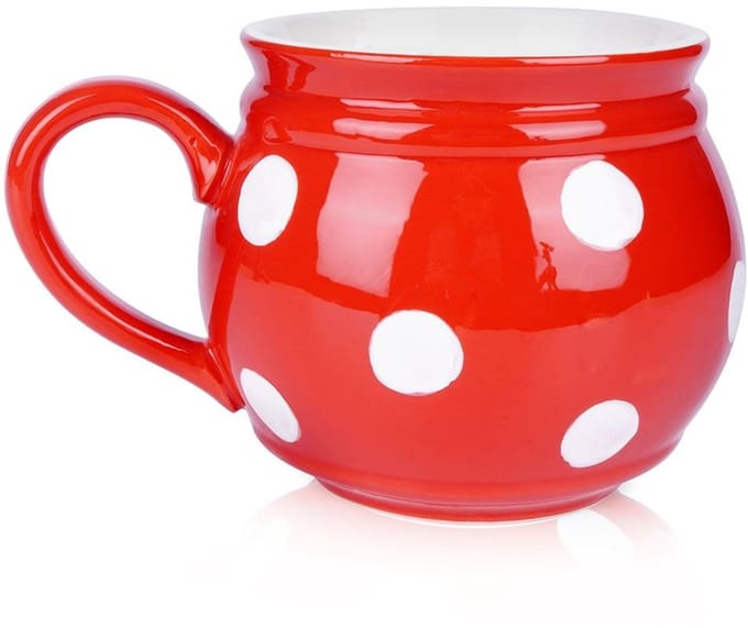 Orion - Keramische Mok - 950 ml - Rood met Witte Stippen - Klassiek Design