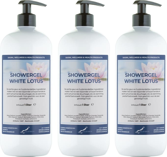Douchegel White Lotus 1 liter - set van 3 stuks - met gratis pomp - showergel