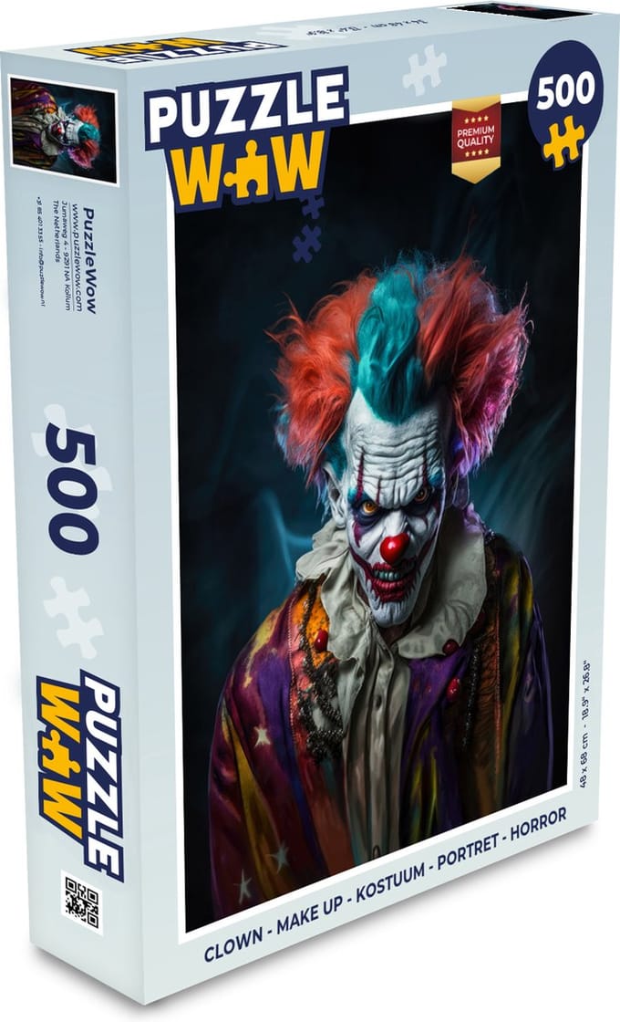 Puzzel Clown - Make up - Kostuum - Portret - Horror - Legpuzzel - Puzzel 500 stukjes