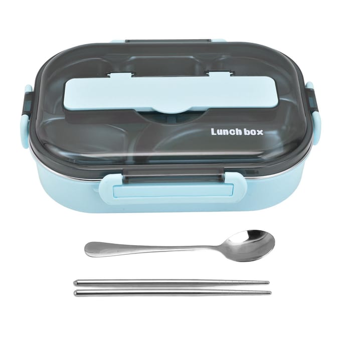 1.3L Thermische Lunchbox RVS 5 Compartimenten Lunchbox met Eetstokjes Lepel voor School L(for 6.5-9kg) white