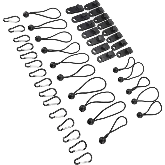 45 Stuks Zwarte Zeilklemmen Set met Haken en Elastieken Sterke Grip voor Camping Voertuigen gray