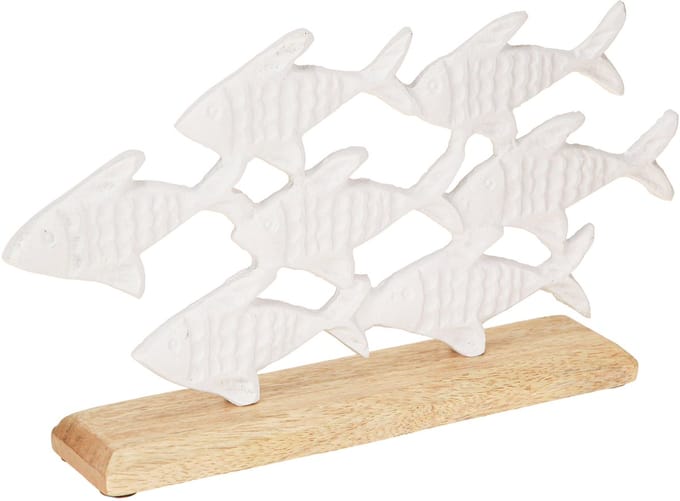 School van Vis Decoratie Vis Wit Metaal Hout Natuurlijk 28x16cm