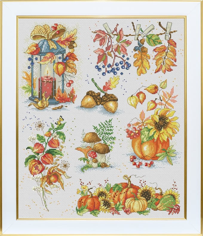 Borduurpakket VDV - Autumn Vernissage - Herfst Collage - met DMC garens