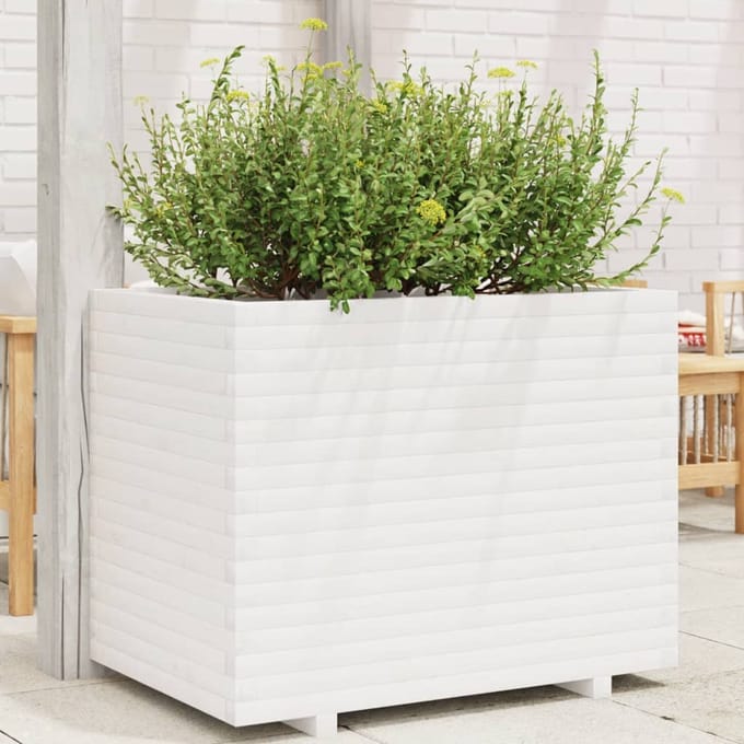 vidaXL - Plantenbak - 90x60x72 - cm - massief - grenenhout - wit