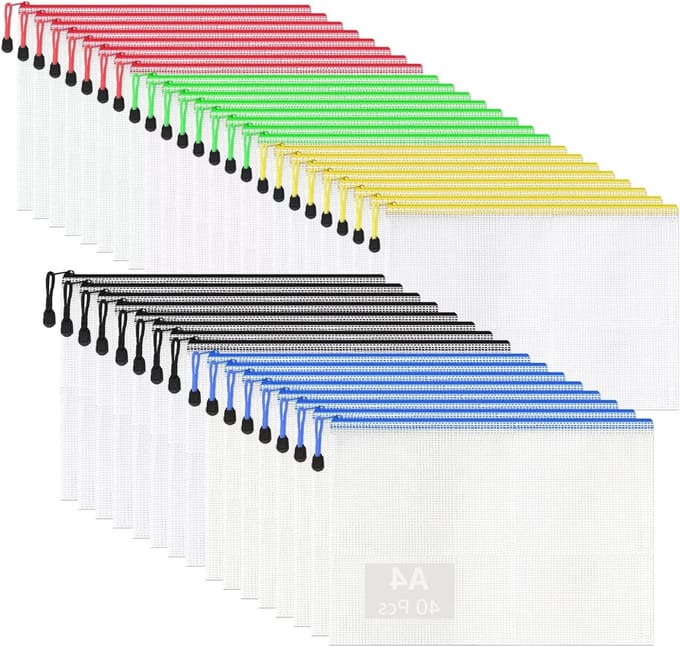 40 Stuks A4 Document Compartimenten met Rits, PVC Documententas voor Kantoor, Reizen en Opslag van Documenten