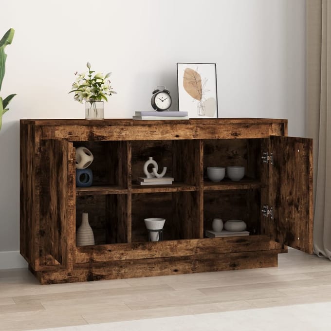 vidaXL - Dressoir - 102x35x60 - cm - bewerkt - hout - gerookt - eikenkleurig