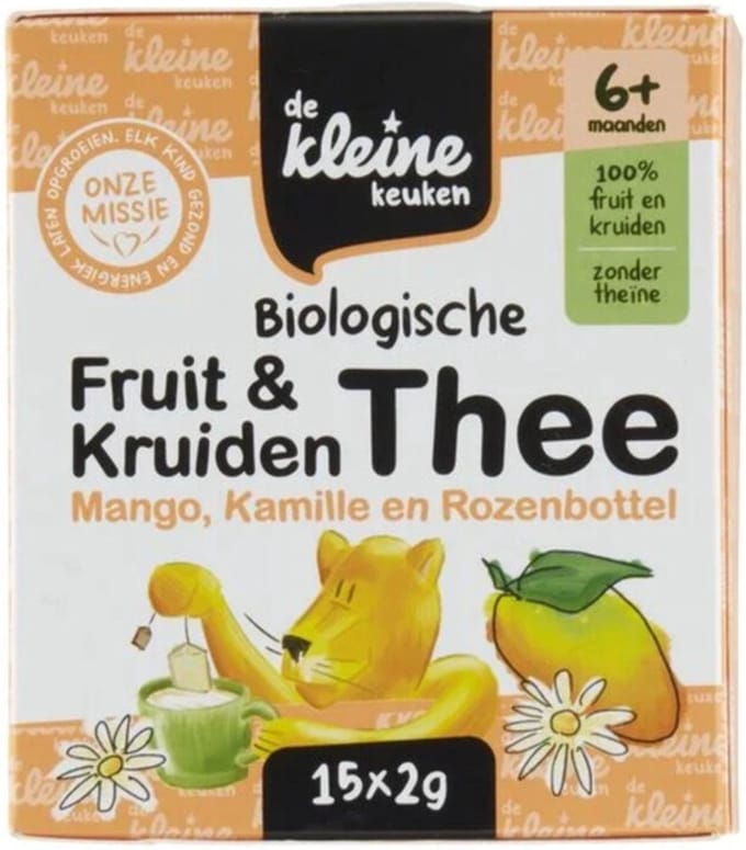 de Kleine Keuken Bio Thee 6+m Mango Kamille & Rozenbottel 30 gr