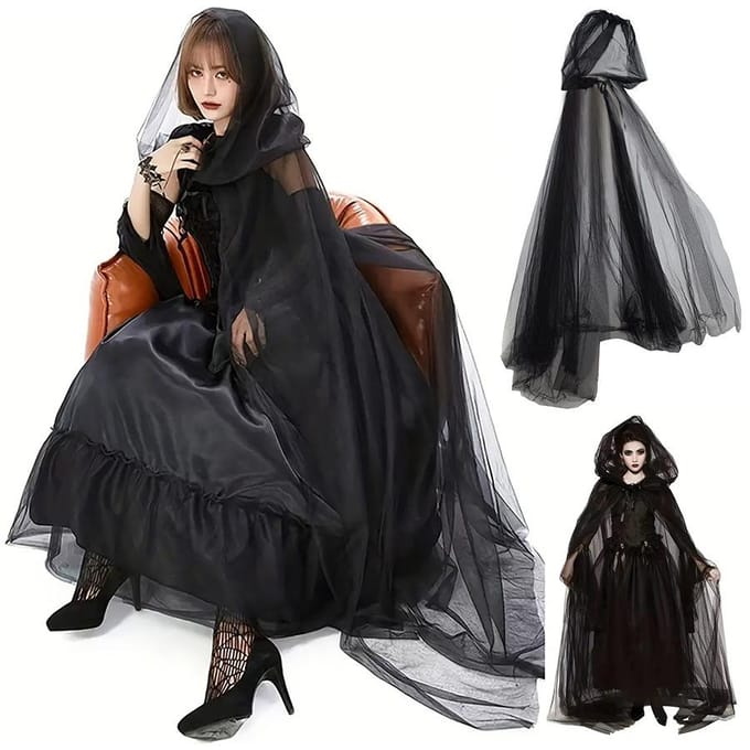 Cape de mort de sorcière en maille à capuche cape de vampire Adult One Size noir