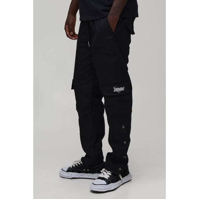 Rechte Cargo Broek Met Drukknopen Aan Zoom Ripstop Met Merkdetails | Black | Size Medium